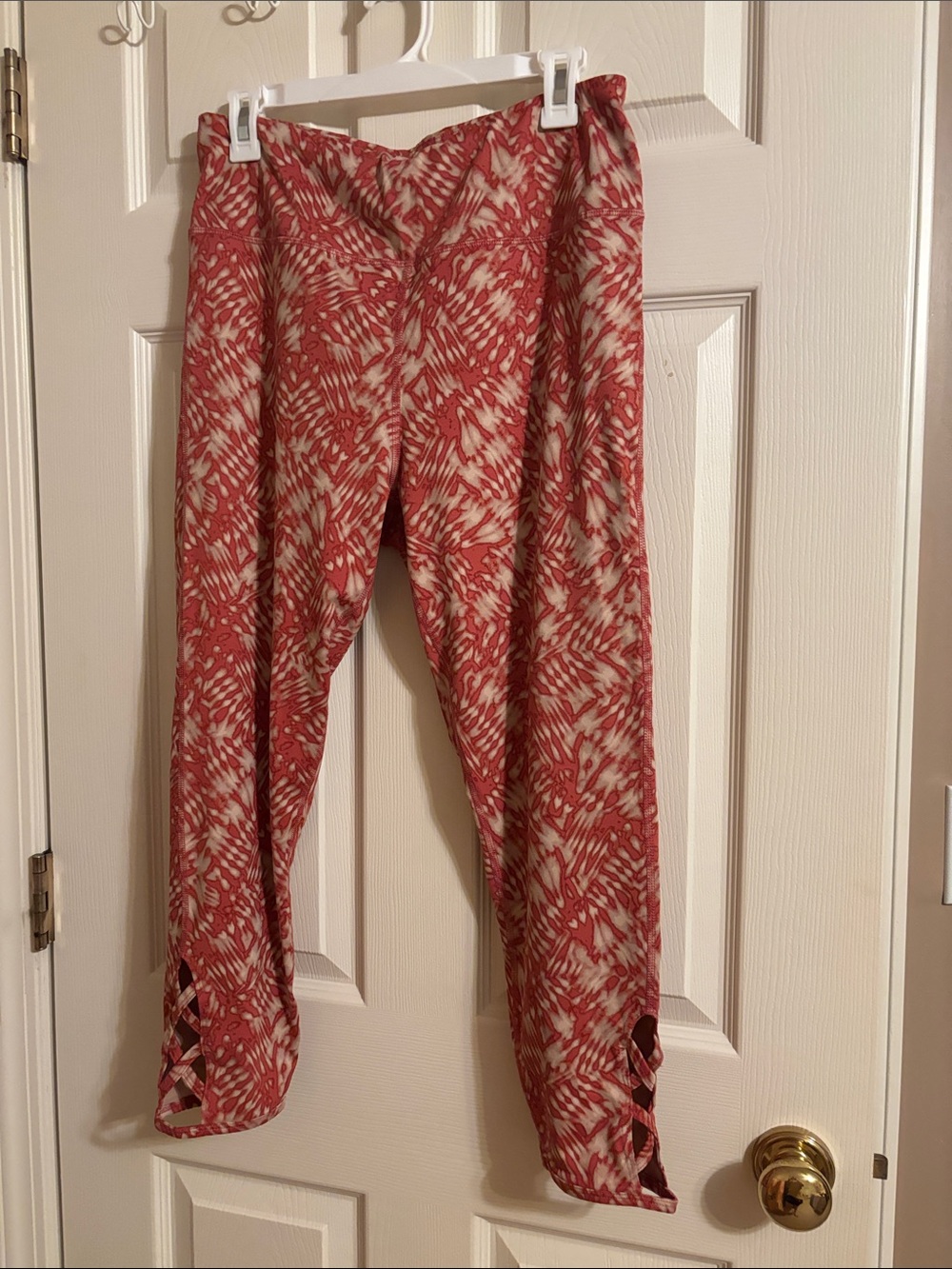 Maurices Red and Cream Patterned Leggings with Lattice Hem